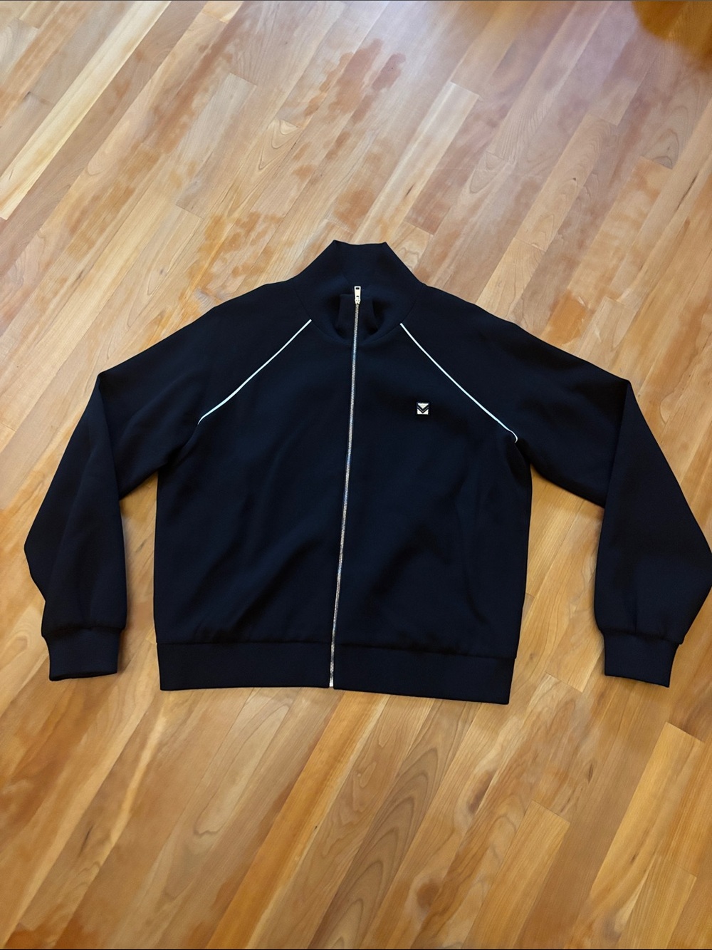 Tory Burch Black Zip-Up Track Jacket with White Piping